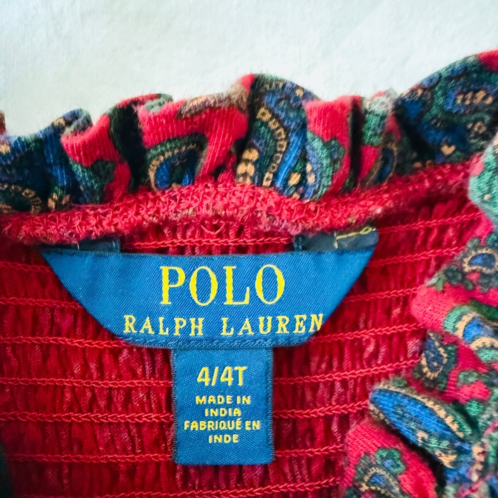 Ralph Lauren Paisley Smocked Cotton Long Sleeve Dress Girls 4T Boho Preppy - Picture 9 of 9